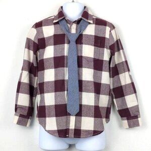 Sovereign Code Shirt w/Tie Boys Burgundy/cream plaid long/tab sleeve size 4(NWT)